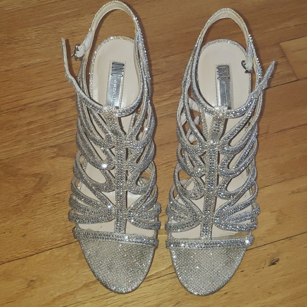 Gold tone high heel shoes